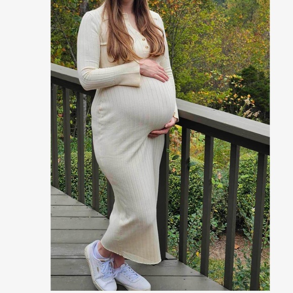 Maternity Half Button Fitted Nursing Sweater Dress - Picture 2 of 8